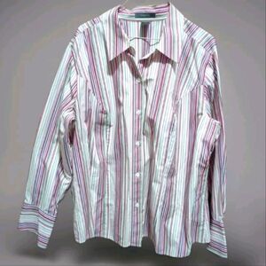 Liz Claiborne Women’s Striped Button Down Shirt Long Sleeves Button Cuff Sz 18W